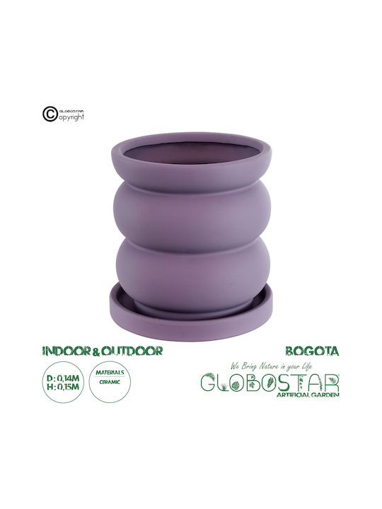 GloboStar Bogota Κασπώ Κεραμικό Μωβ με Βάση 14x14x15εκ.