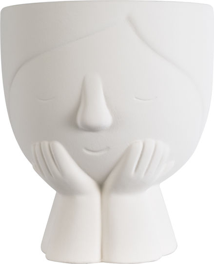 GloboStar Tokyo Ghiveci Ceramică Alb cu suport 16x16x19εκ.