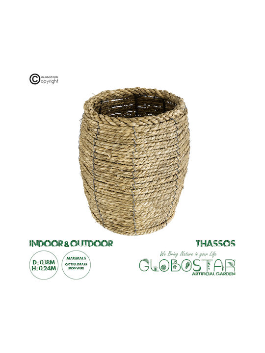 GloboStar THASSOS Übertopf Rattan Beige mit Gestell 18x18x24εκ.