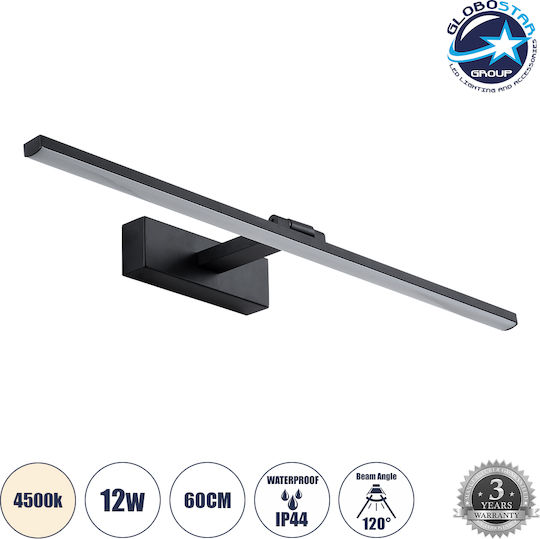 GloboStar Ellis Modern Lamp Bathroom with Integrated LED and Natural White Light Black 60x6cm