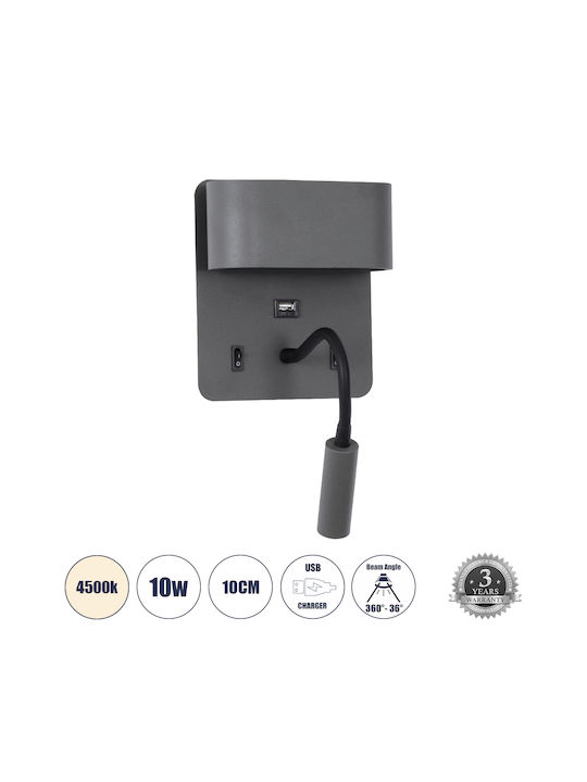 GloboStar Ibis Modern Lamp Wall with Integrated LED and Natural White Light Gray 10x18cm