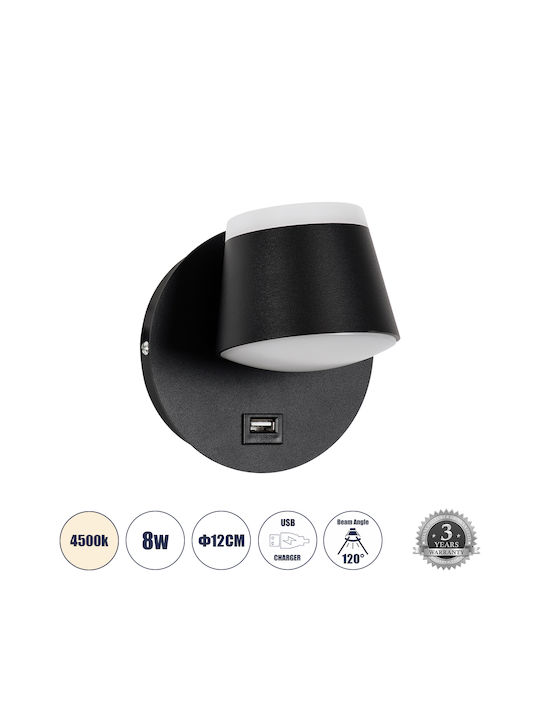 GloboStar Regency Modern Leuchte Wand mit Integrierter LED und Neutralweißes Licht Schwarz 12x13cm