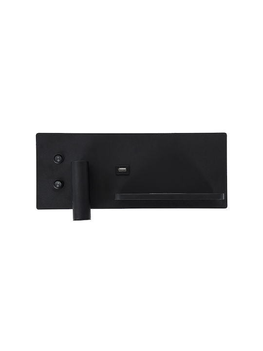 GloboStar Paladin Modern Leuchte Wand mit USB-Anschluss Schwarz 11x12cm