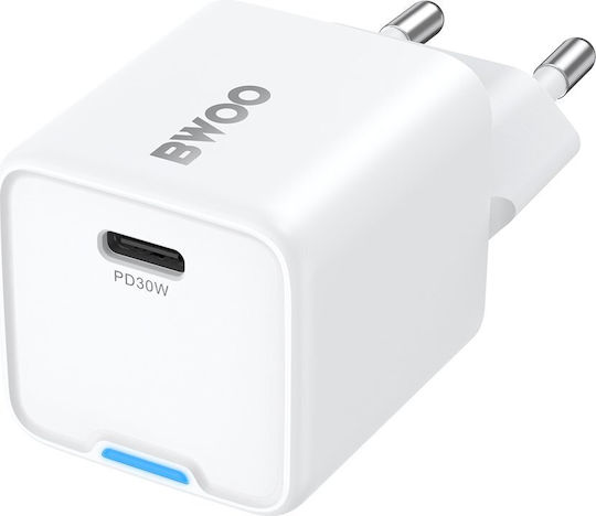 BWOO Φορτιστής Χωρίς Καλώδιο GaN με Θύρα USB-C 30W Power Delivery Λευκός (GaN)