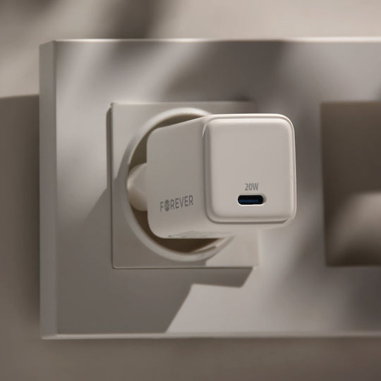 Forever Charger Without Cable GaN with USB-C Port 20W Power Delivery Whites (TC-08-20C)