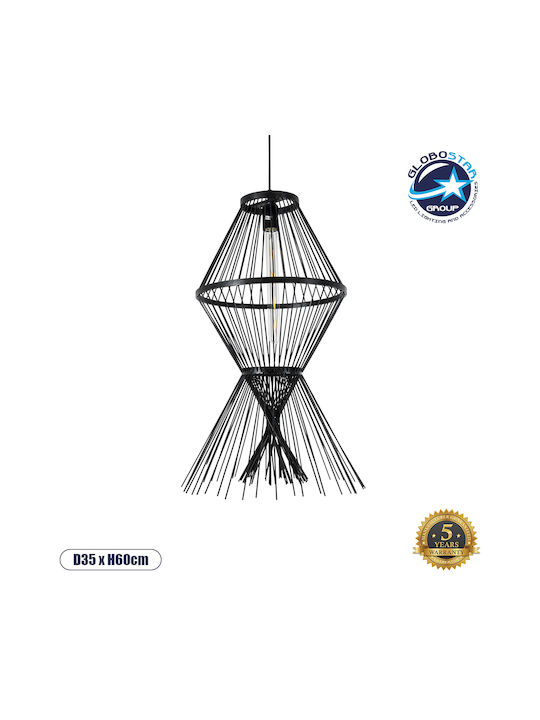 GloboStar Yoshi Deckenleuchte Schwarz Boho Raster mit Lampenbirnensockel E27 35x35x60cm