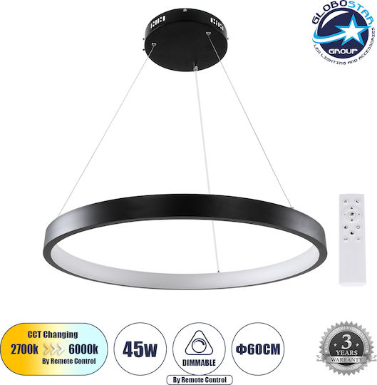 GloboStar Nemesis Κρεμαστό Φωτιστικό Μαύρο LED με Ρυθμιζόμενο Λευκό Φως 60x60εκ.