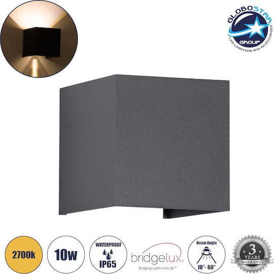 GloboStar Axis-S Επιτοίχια Εξωτερική Πλαφονιέρα LED IP65 10W με Θερμό Λευκό Φως Διπλής Δέσμης 10x10x10εκ.