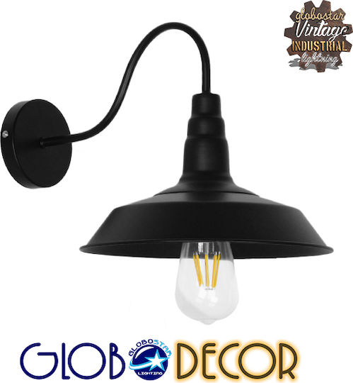 GloboStar Industrial Industrial Wall Lamp with E27 Lamp Bulb Base Black 26x32cm
