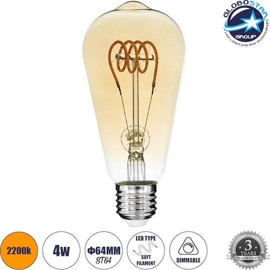 GloboStar LED Bulb 6W 140mm for Socket E27 and Shape ST64 Warm White 490lm Dimmable