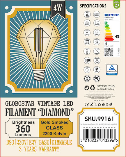 GloboStar LED Bulb 6W 134mm for Socket E27 Warm White 560lm Dimmable