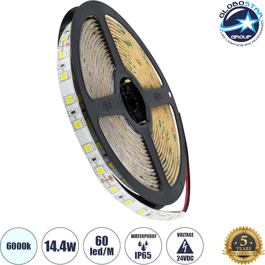 GloboStar Waterproof LED Strip 24V Cold White Light 5m Type SMD5050
