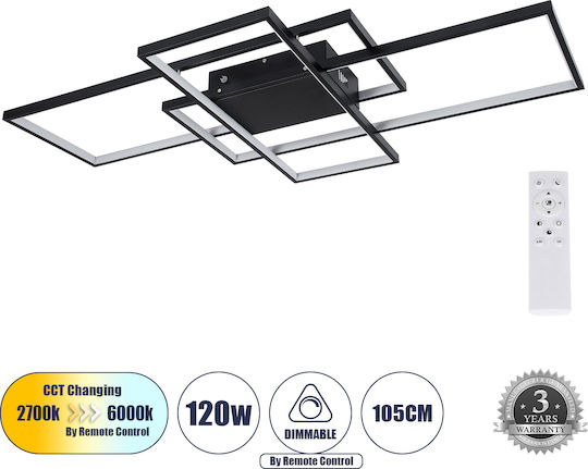 GloboStar Quadra Ceiling Mount Light 105cm Black with Integrated LED and Remote Control