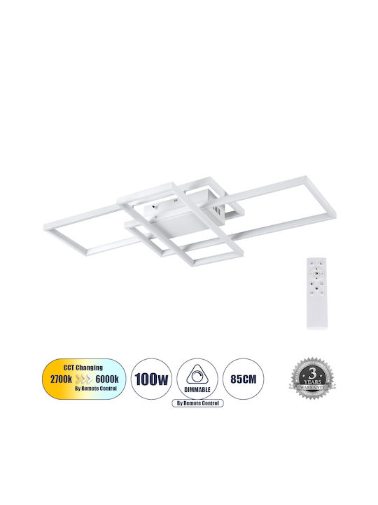 GloboStar Quadra Ceiling Mount Light 85cm White with Integrated LED and Remote Control