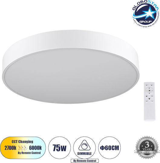 GloboStar Burton Ceiling Mount Light 60cm White with Integrated LED and Remote Control
