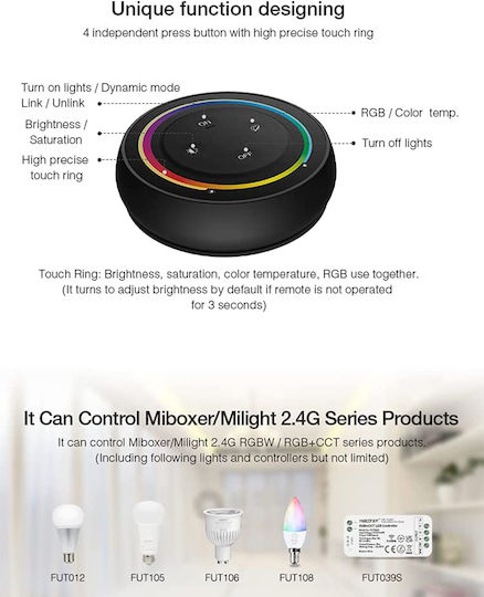GloboStar Dimmer Switch with LED Touch Frame in Black Colour