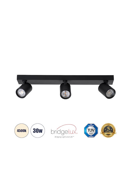 GloboStar Leonardo Triple LED Natural White Spot in Black Color