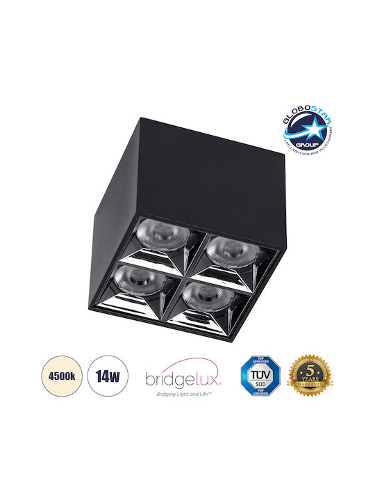 GloboStar Luminar Superior LED Alb Natural Spot cu 4 Lumini în Culoare Negru
