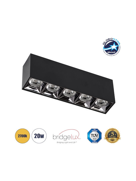 GloboStar Luminar Superior LED Alb Cald Spot cu 5 Lumini în Culoare Negru