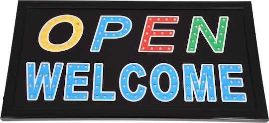 GloboStar Open Welcome Κυλιόμενη Πινακίδα LED Μονής Όψης 48x25cm Κίτρινο / Κόκκινο / Μπλε / Πράσινο