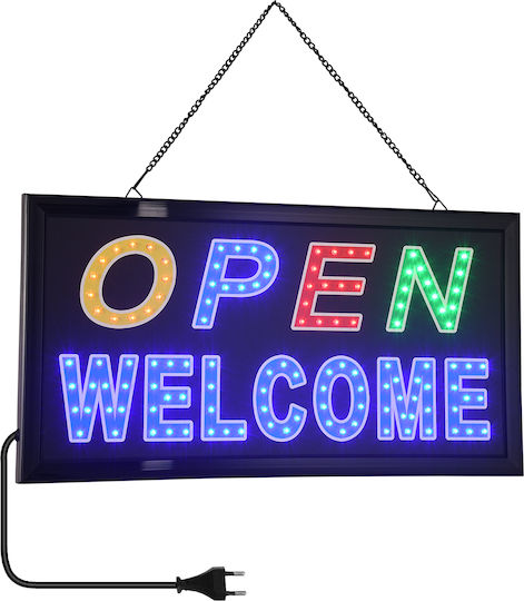 GloboStar Open Welcome Κυλιόμενη Πινακίδα LED Μονής Όψης 48x25cm Κίτρινο / Κόκκινο / Μπλε / Πράσινο