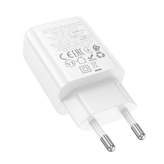 Hoco Φορτιστής Χωρίς Καλώδιο με Θύρα USB-A και Θύρα USB-C 30W Power Delivery / Quick Charge 3.0 Λευκός (N63)