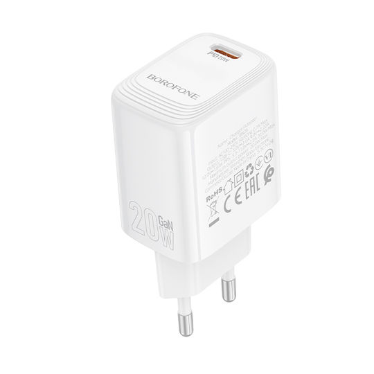 Borofone Charger Without Cable with USB-C Port 20W Power Delivery / Quick Charge 3.0 Whites (BN26 Fuente)
