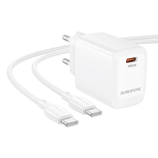 Borofone Charger with USB-C Port and Cable USB-C - USB-C 30W Power Delivery / Quick Charge 3.0 Whites (BN28)