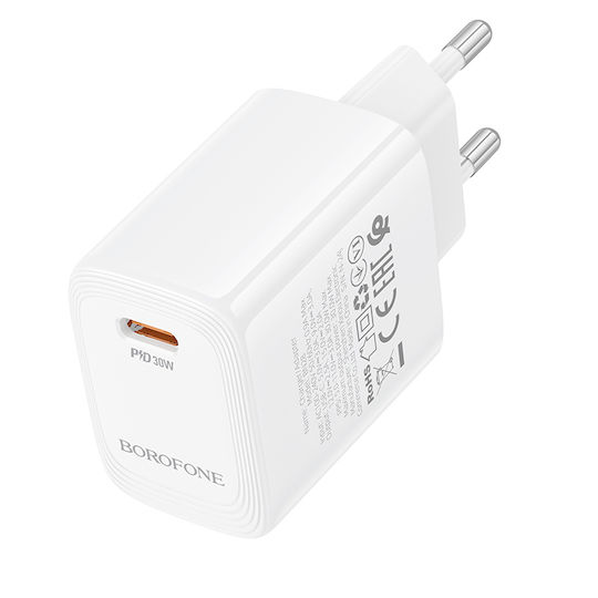 Borofone Charger Without Cable with USB-C Port 30W Power Delivery / Quick Charge 3.0 Whites (BN28)