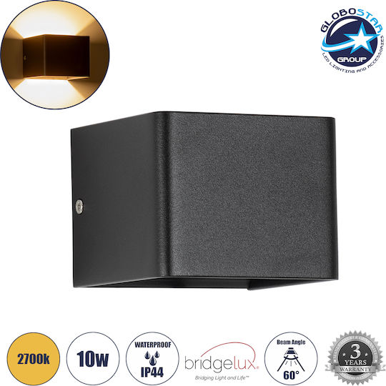 GloboStar Circoa Επιτοίχια Εξωτερική Πλαφονιέρα LED IP44 10W με Θερμό Λευκό Φως Διπλής Δέσμης 10x8x10εκ.