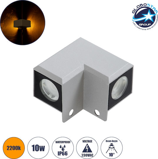 GloboStar Dona Επιτοίχιο Εξωτερικό Σποτ LED IP66 10W με Θερμό Λευκό Φως 8.2x8.2x6εκ.