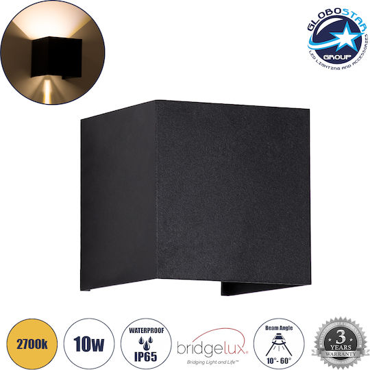 GloboStar Axis-S Επιτοίχια Εξωτερική Πλαφονιέρα LED IP65 10W με Θερμό Λευκό Φως Διπλής Δέσμης 10x10x10εκ.