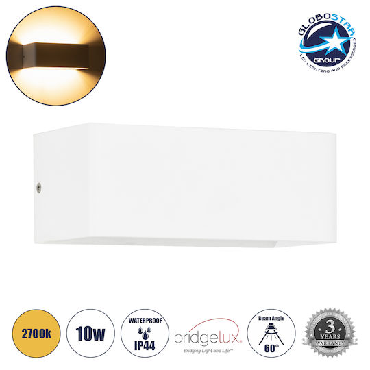 GloboStar Circoa Επιτοίχια Εξωτερική Πλαφονιέρα LED IP44 10W με Θερμό Λευκό Φως Διπλής Δέσμης 20x8x10εκ.