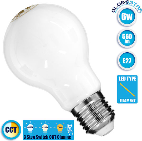 GloboStar LED крушка 6W 110mm за фасунга E27 и форма A60 Регулируемо бяло 560лм
