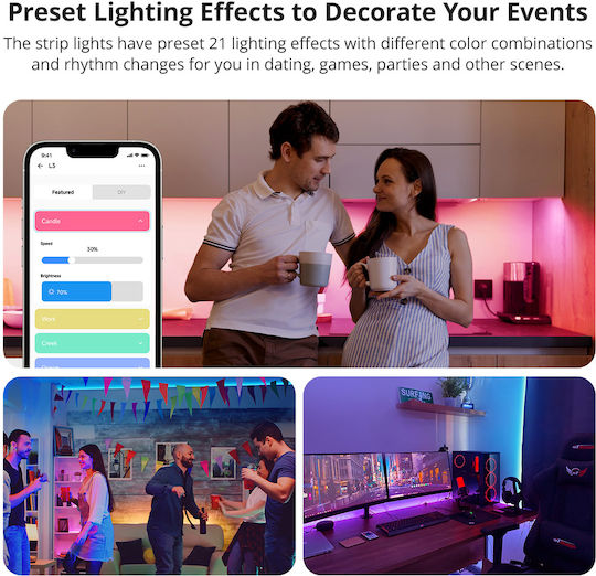 GloboStar Smart Ταινία LED Wi-Fi 5V RGB Φως 5m Τύπου SMD5050