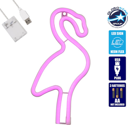 GloboStar Neon Διακοσμητικό Φωτιστικό LED Φλαμίνγκο 28.5x14εκ.