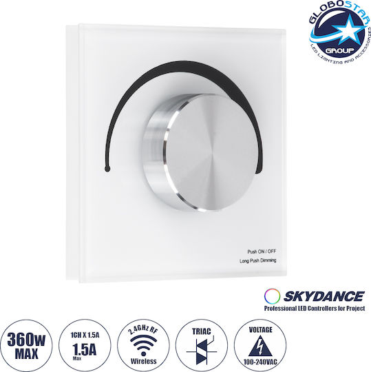 GloboStar Skydance Dimmer Switch with LED Frame Rotary 360W in White Color