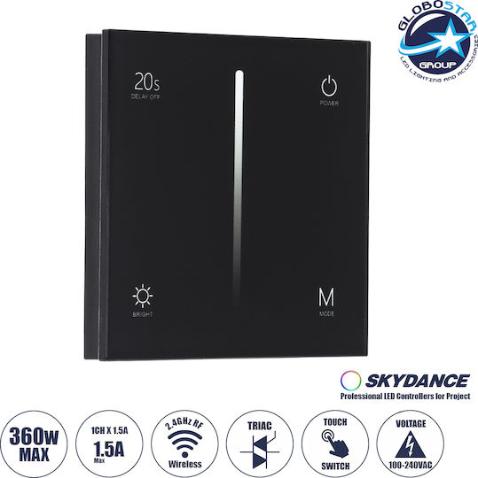 GloboStar SKYDANCE Dimmer Switch with LED Touch Frame 360W in Black Color