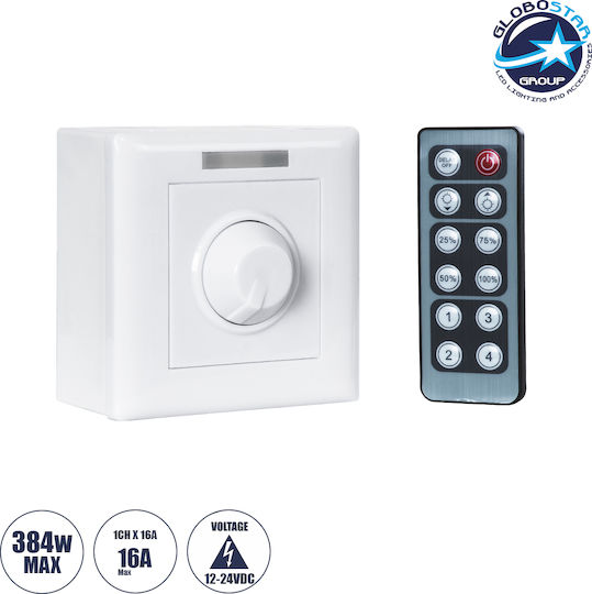 GloboStar Επιτοίχιος Διακόπτης Dimmer με Πλαίσιο Ταινία LED Περιστροφικός