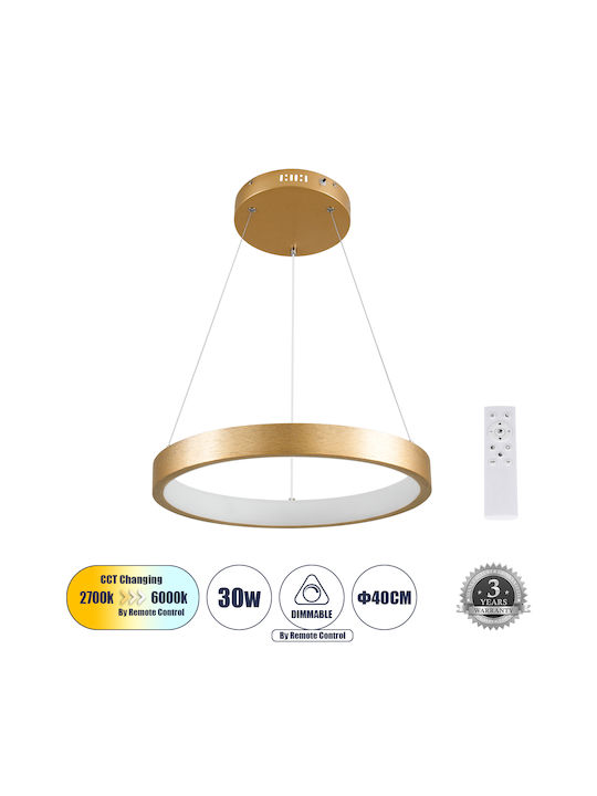 GloboStar Nemesis Κρεμαστό Φωτιστικό Χρυσό LED με Ρυθμιζόμενο Λευκό Φως 40x40εκ.