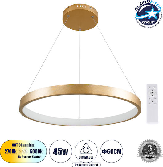 GloboStar Nemesis Κρεμαστό Φωτιστικό Χρυσό LED με Ρυθμιζόμενο Λευκό Φως 60x60εκ.