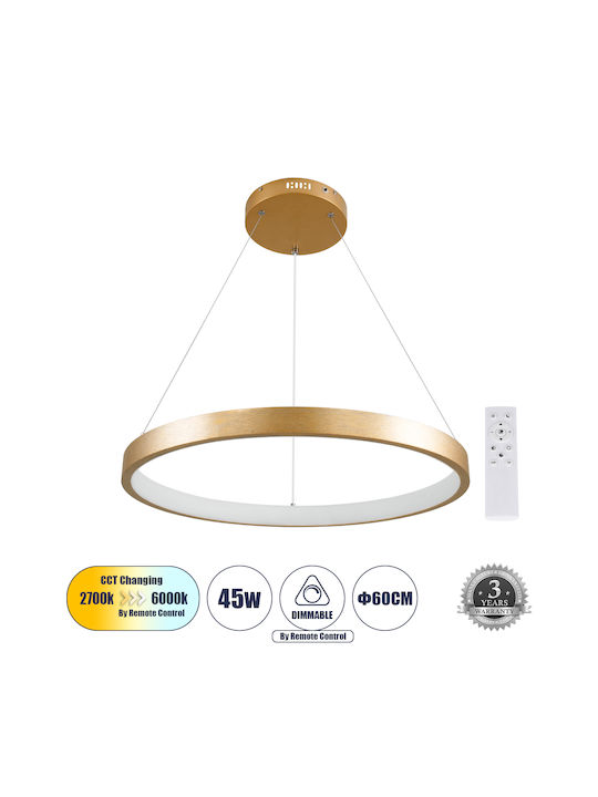GloboStar Nemesis Κρεμαστό Φωτιστικό Χρυσό LED με Ρυθμιζόμενο Λευκό Φως 60x60εκ.