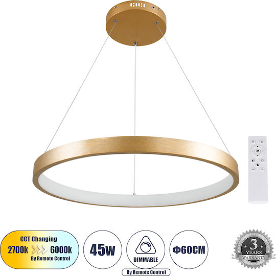 GloboStar Nemesis Κρεμαστό Φωτιστικό Χρυσό LED με Ρυθμιζόμενο Λευκό Φως 60x60εκ.