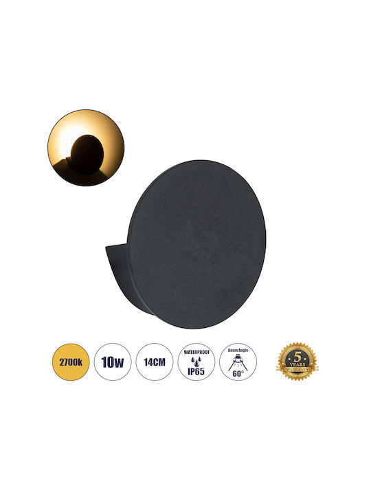 GloboStar Redondo Iluminat Exterior Montat Pe Perete Lampă De Tavan Led Încorporat Ip65 10w Cu Alb Cald Dublu Fascicul 14x14x4.5cm