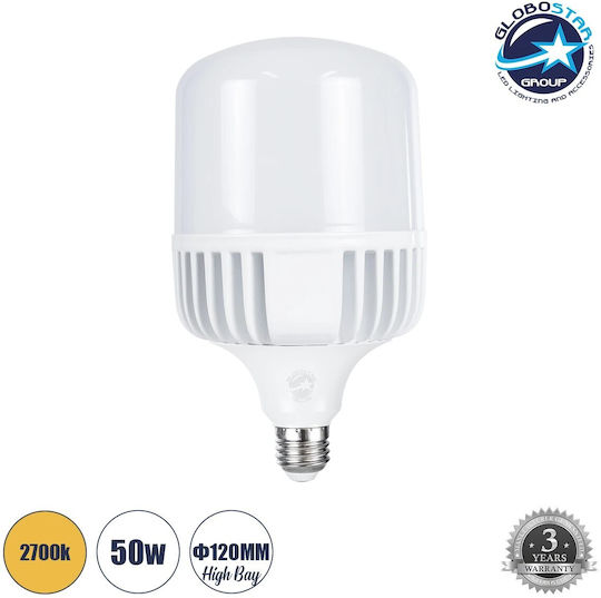 GloboStar High Bay Λάμπα LED 50W 120mm για Ντουί E27 Θερμό Λευκό 4800lm