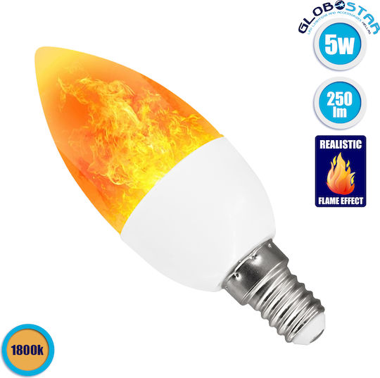 GloboStar Λάμπα LED 5W 104mm για Ντουί E14 και Σχήμα C37 Θερμό Λευκό 250lm