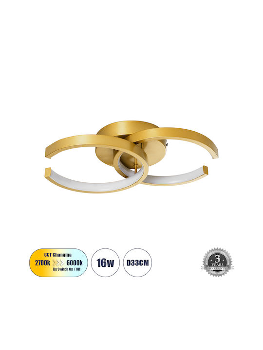 GloboStar Eva Ceiling Mount Light 20.5cm Gold with Integrated LED and Remote Control