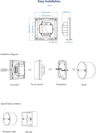 GloboStar Skydance Wall Mounted Dimmer Switch with LED Touch Frame