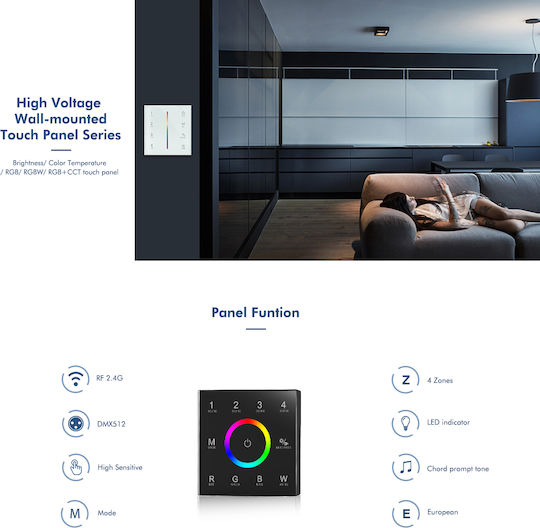 GloboStar Skydance Wall Mounted Dimmer Switch with LED Touch Frame