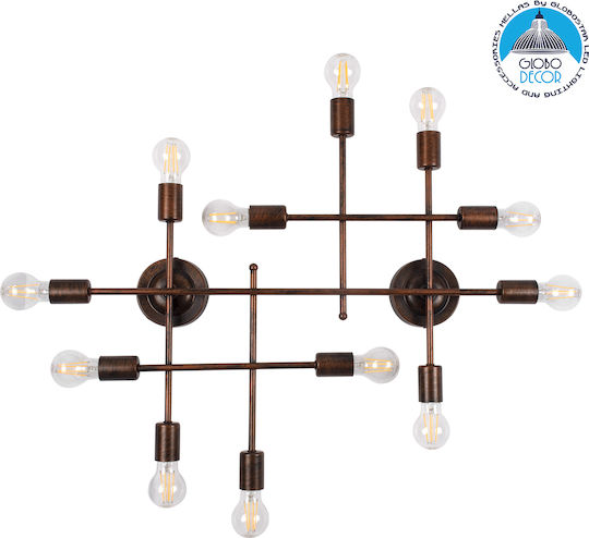 GloboStar Piping Industriell Wandleuchte mit Lampenbirnensockel E27 Kupfer 78,5x64x64cm
